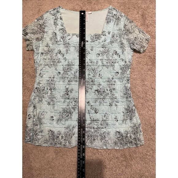 Dressbarn Women's M Textured Square Neck Top Blouse Mint Floral Stretch Y2K - Picture 6 of 9